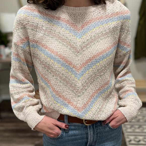 The Chevron Striped Light Knit Sweater / Cotton Blend Long Sleeve - Picture 4 of 9